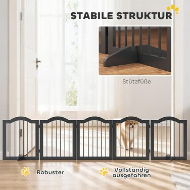 Захисний бар'єр для собак PawHut 5-секційний, 261,5 x 61 см, розкладний, з дверцятами, білий