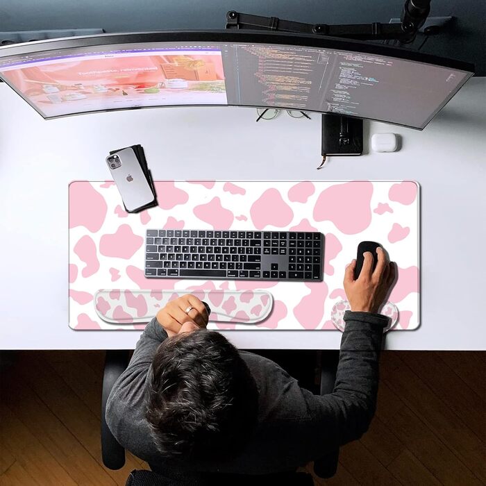 Килимок для миші 80x40 см 3-в-1 з підставкою для зап'ястя та клавіатури, рожевий (J2)