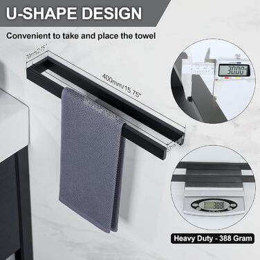 Тримач для рушників SAYAYO без свердління, самоклеючий, нержавіюча сталь, 40 см, чорний (EGOY23030-3M-300-B)