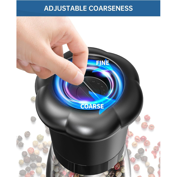 Набір ручних мельниць для солі та перцю CIRCLE JOY - ідеальний вибір для професійних кухарів. Мельниці з керамічними лезами, регульована ступінь подрібнення, скляні контейнери 180 мл, BPA-free, чорно-білий дизайн.