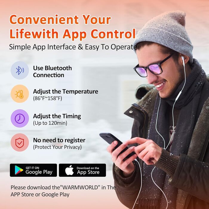 Гріючі шкарпетки Jkevow для чоловіків та жінок, 5V, 5000mAh, з контролем через додаток, 4 режими нагріву, для катання на лижах, піших прогулянок, велоспорту, чорного кольору