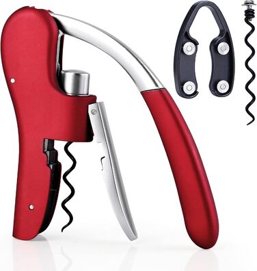 Drincarier Professional Bottle Opener, Zinc Alloy, with Lever, Corkscrew, with Foil Cutter, Waiter Knife/Bunny, Red