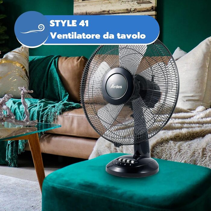Вентилятор настільний Ardes STYLE 41, 40 см, 3 швидкості, хромований, білий