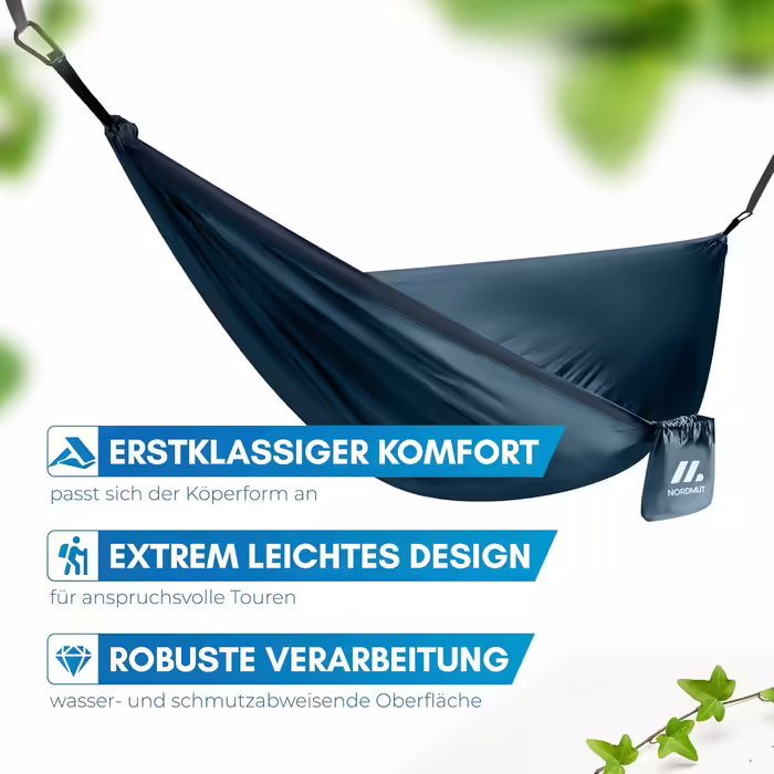 Ultralight Hammock Outdoor [with Mounting Set] Camping Hammock including Tree Protection Set for Camping, Outdoor and Garden - Max. Load Capacity 300 kg (140x275cm, Blue)