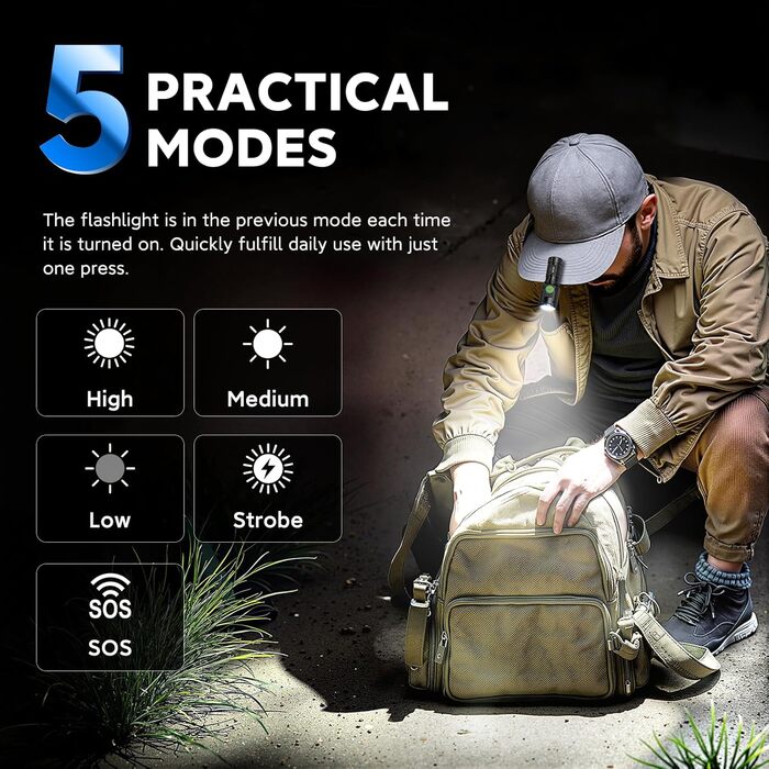 LED ліхтарик GEARLITE EDC Mini - 5000 люмен, 5 режимів, акумуляторний, IPX4, магнітна кришка