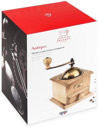 Кавомолка Peugeot Antique ручна з регульованим сталевим жорном - 21 см, дерев'яний корпус, ностальгічний дизайн