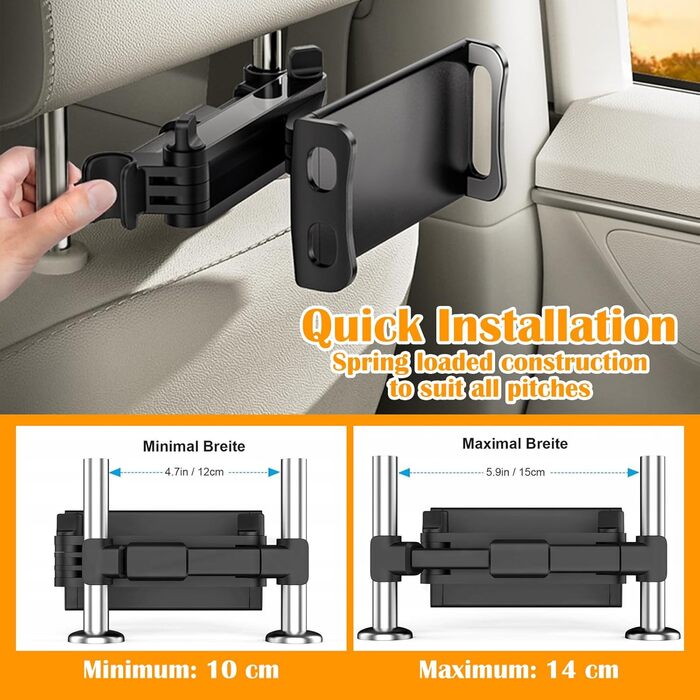 Тримач для планшета в авто: кріплення на підголівник, 360° обертання, сумісний з iPad, Switch, Kindle (4.7-13 дюймів), чорний