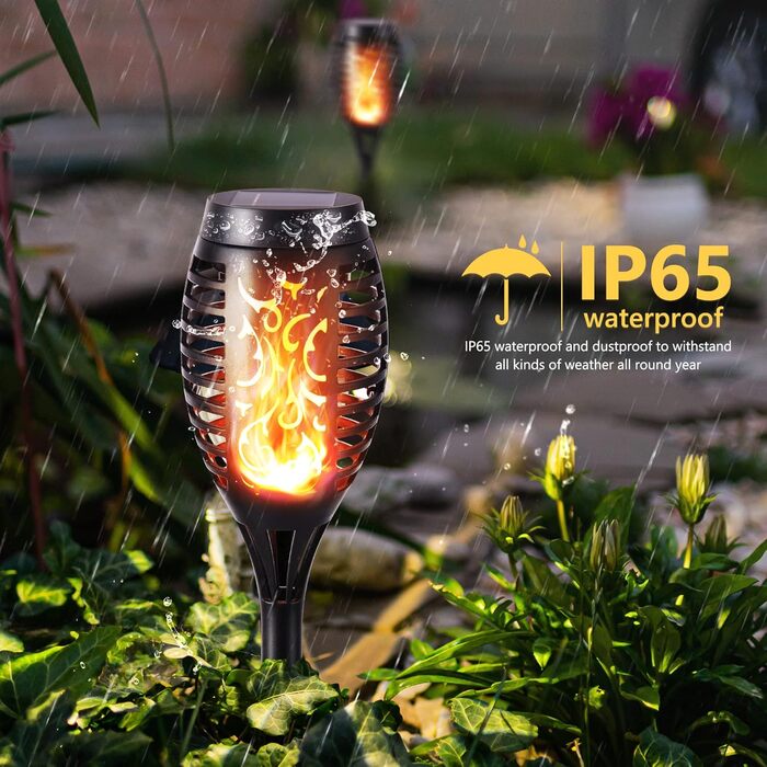 Geemoo Outdoor Solar Lights - Set of 6 Garden Torches with Realistic Flame Effect