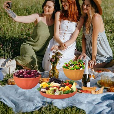 Набір посуду 48 шт. незламний, багаторазовий для кемпінгу, пікніка, барбекю. Пластиковий посуд: тарілки, миски, столові прибори. Яскравий колір.