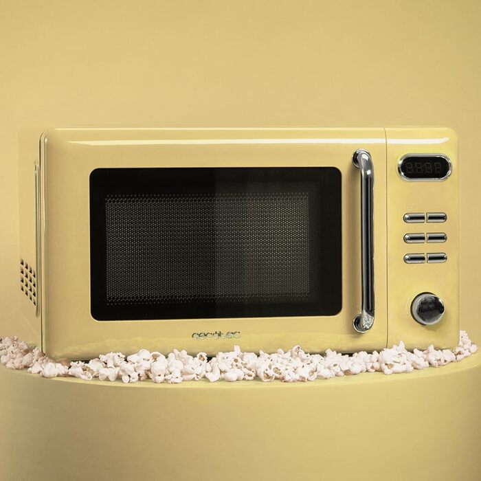 Мікрохвильова піч Cecotec Proclean 5110 Retro Yellow, 20 л, 700 Вт, мікрохвильова піч з грилем, 8 програм, таймер 60 хв, розморожування, безпечне замкання, жовтий колір, серія 51