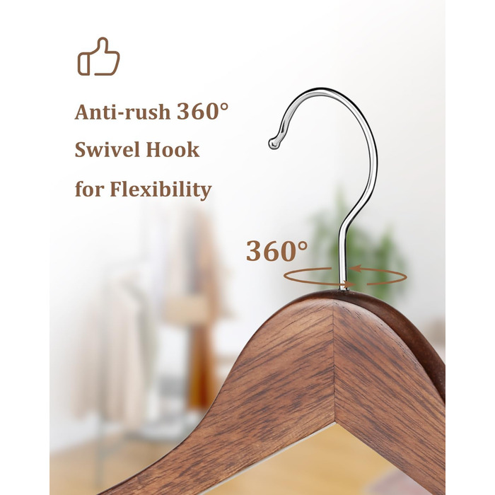 Дерев'яні вішалки для одягу AMKUFO, 20 шт., з антиковзким покриттям, поворотний 360° гачок, для джинсів, штанів, курток, сорочок, суконь, натуральне дерево (зелений)