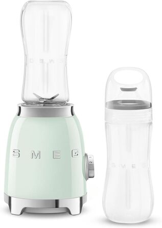 SMEG, Personal Blender PBF01PGEU, 2 speed settings, stainless steel double blade, 2 x 600 ml bottles included, non-slip base, integrated cable winding, 300W, pastel green