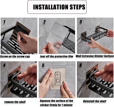 Полка для душу без свердління, алюмінієва полиця для душу, самоклеюча, чорна (2 шт.)