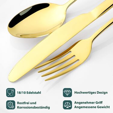 Набір столових приборів OGORI для 6 осіб, 30 предметів, з дзеркально відполірованим золотим покриттям, 18/10 нержавіюча сталь, набір столових приборів для дому/вечірки/ресторану (у подарунковій коробці). Набір столових приборів для 6 осіб (набір столових 