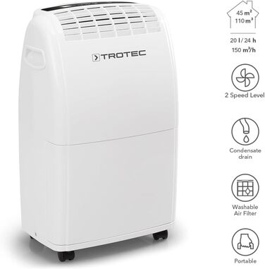 Електричний осушувач повітря Trotec TTK 75 E – продуктивність 20 л/день – площа 45 м² / 110 м³ – з автовимкненням