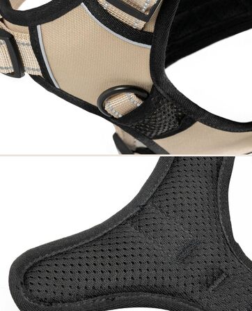 Нашийник для собак Lionto, м'який нейлон, розмір S, анти-тяга, 2 кільця, 4 регульовані ремінці, 2 застібки, гумовий хват, бежевий