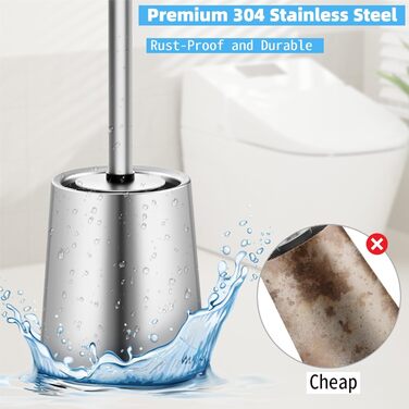 Щітка для унітазу з нержавіючої сталі 304, довговічна та надійна, сучасний дизайн, змінний насадок, для дому, офісу, готелю та апартаментів (Бурштун), насадка з силіконової щетини