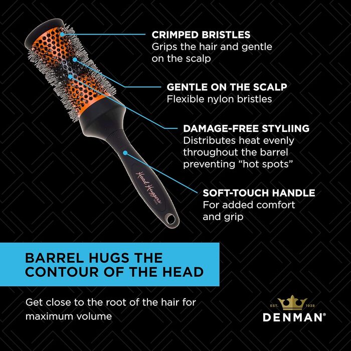 Щітка для укладки волосся Denman Thermo Ceramic Hourglass - термощітка для створення локонів, об'єму та підйому коренів (DHH3EORG)