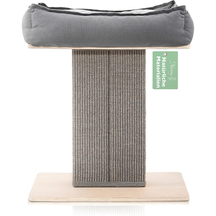 Nemmy Premium Cat Tree Small Beige | Stable Scratching Post Extra Wide | Cat Bed with Cushion | Cat Tree for Large Cats | Modern Wood Natural | Scratching Post | Scratching Post (Birch/Dark Grey)