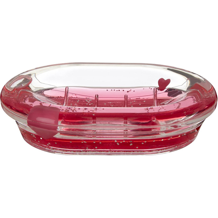 Миска для мила Premier Housewares з акрилу, з плаваючими сердечками, прозора/червона, 10 x 14 x 3 см
