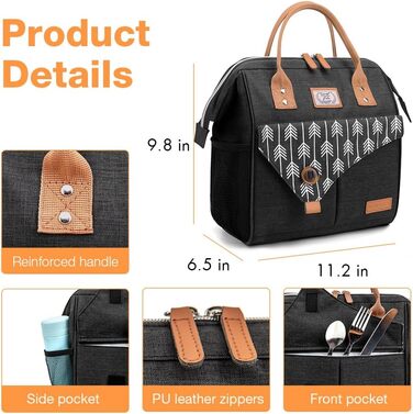 Термосумка Lekesky для жінок: ізольована ланч-бокс, 11л, чорна