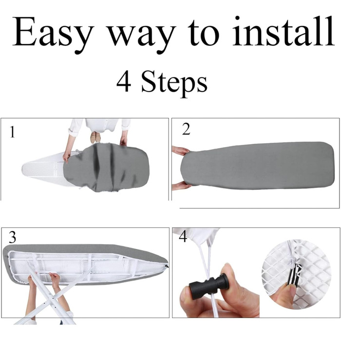 Гладильна дошка Yizunnu: 140x50 см, товсте покриття, шнурок, регульований затискач, простий монтаж, стійкий до подряпин принт (серце)