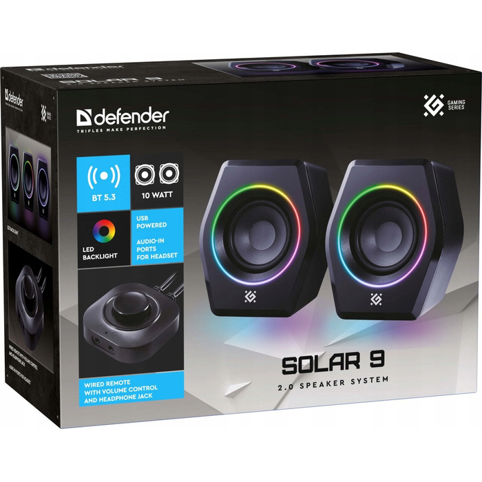 Комп'ютерні колонки Defender Solar 9 2.0 Bluetooth 10 Вт з LED-підсвіткою та USB