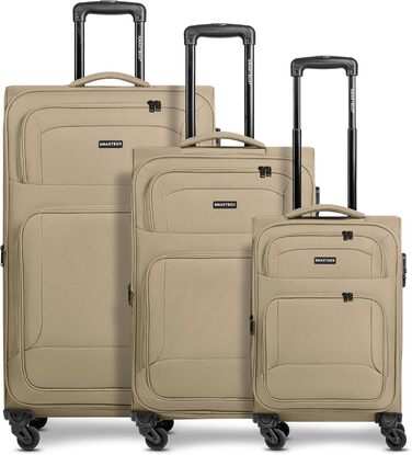 Набір валізак Smartbox (3 шт.) для жінок та чоловіків | Легкі та міцні валізи-ролери, якісний softcase, 4 колеса та кодовий замок | Розширювані | Бежевий колір
