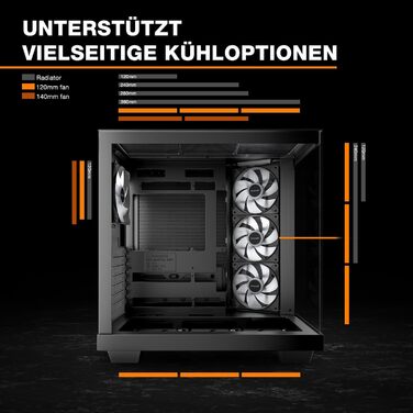 be quiet! Light Base 500 LX: Чорний корпус ПК з повністю прозорою передньою та бічною панелями, Show Case, Dual Chamber Design, 4 вентилятори Pure Wings 3 PWM, без RGB, задній порт-дизайн