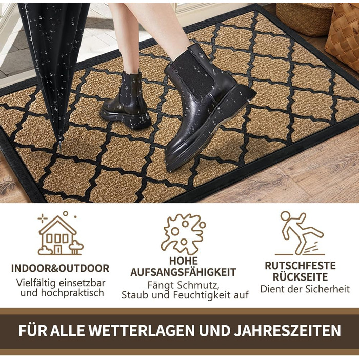 Придверний килимок Qingbei Rina 60x90 см, протиковзний вологопоглинаючий килим для входу, саду та тераси, коричневий, прямокутний