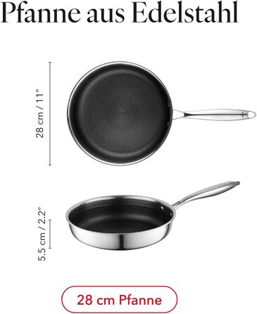 Набір сковорідок Florina Bratpfannen з нержавіючої сталі (20, 24, 28 см) | 3 шт. | 3-шарова конструкція | Алюмінієвий сердечник | Для духовки | Ергономічна ручка | Дзеркальний блиск | Для всіх типів плит | Aristo