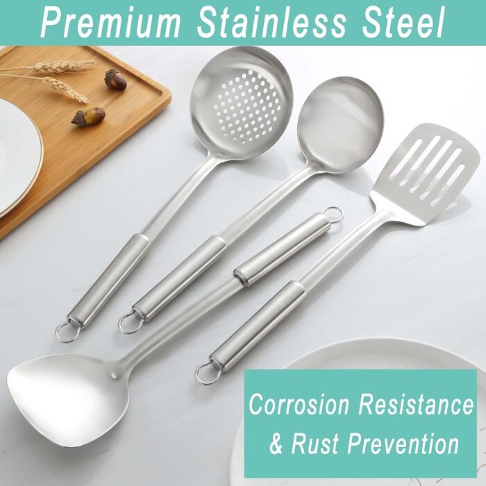 Набір кухонного приладдя Pleafind 4 шт. з нержавіючої сталі (304) - ложка, шумовка, лопатка, ложка для супу