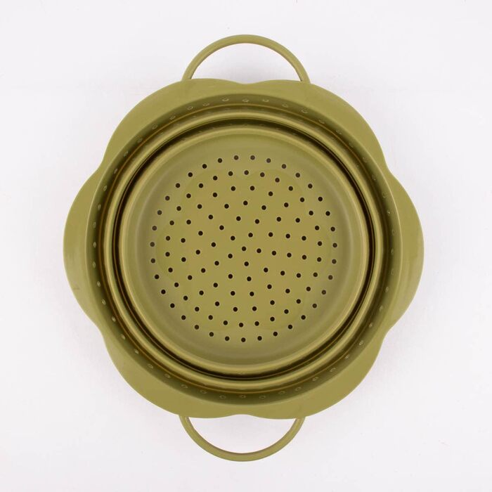 Kochblume Folding Strainer L | Premium Silicone & BPA Free | Heat Resistant | Dishwasher Safe | Space-Saving | Color: Olive