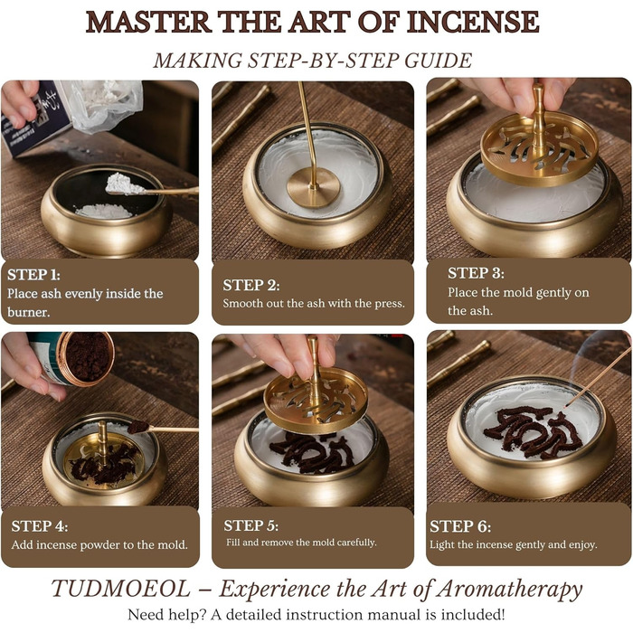 Copper Incense Burner and 16-Piece Tool Kit for Making Backflow Incense Cones - Perfect for Yoga, Meditation. Includes Censer Mold Tools, Burner, and Accessories.