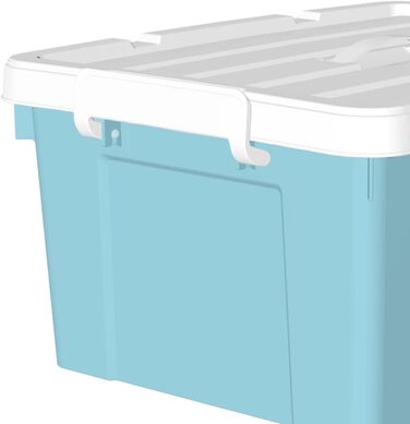 Cetomo 65 l x 6 Plastic Storage Box, Carry Case, Organizer Container with Sturdy Lid and Secure Locking Buckles, Stackable, 6 Pieces, Blue with Buckle (35L*4)