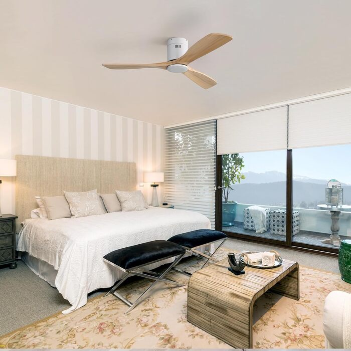 Стеляний вентилятор Sofucor з дистанційним керуванням, дерев'яний, 132 см, 6 швидкостей, DC мотор, тихий, з таймером, для спальні (без світла, монтаж врізний, натуральне дерево)