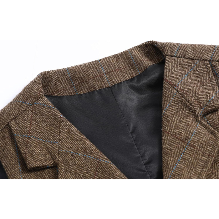 Жилет чоловічий в клітинку 'Риб'яча кістка' – костюмний жилет, коричневий (L)
