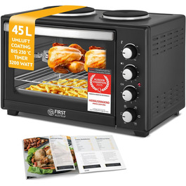 Міні-піч TZS First Austria 45L з плитами 3200W - піч для піци з антипригарним покриттям та 4 рівнями для запікання