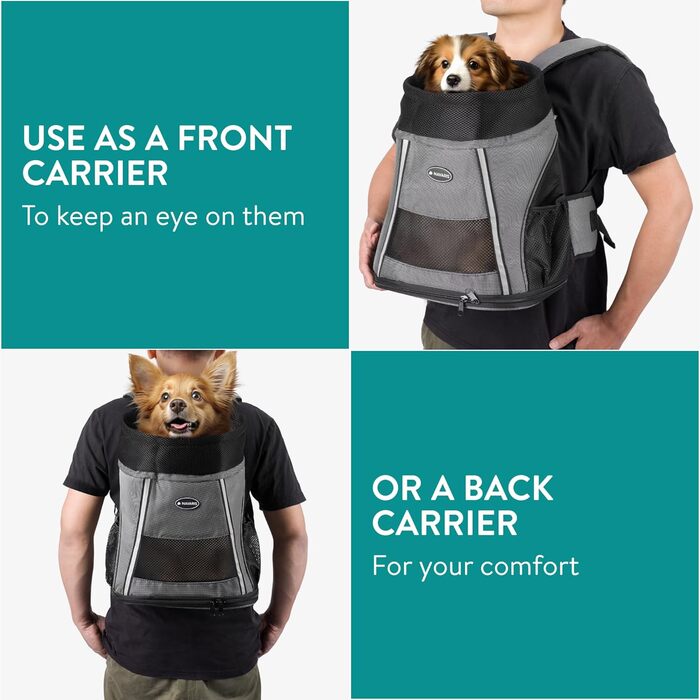 Рюкзак для собак та котів Navaris до 7 кг - сірий (37 x 33 x 24 см)