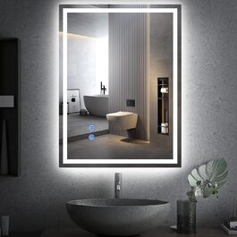 Дзеркало з підсвічуванням 70x50 см для ванної кімнати, сенсорне керування, антизапар, 3 кольори світла, регулювання яскравості