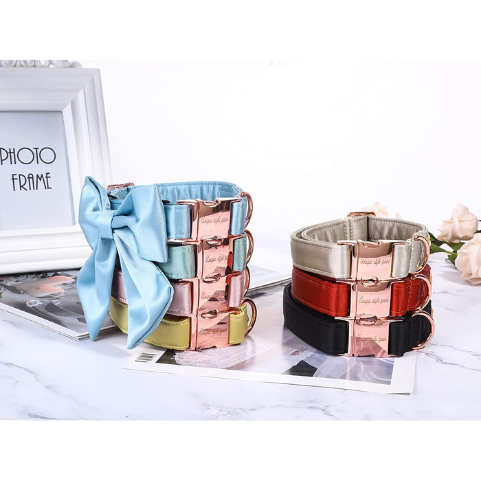 Шовковий ошийник для собак Unique Style Paws, регульований, довговічний, з бантиком, солом'яний, для великих собак, розмір L, колір шампань