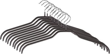 MAWA Clothes Hangers, Set of 10 Space-Saving and Non-Slip Hangers, Ideal for Shirts and Blouses, with 360° Swivel Hook, Non-Slip Coating, 45 cm, Black
