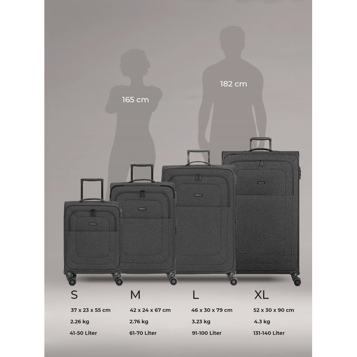 Набір валіз REDOLZ 3 шт. для жінок та чоловіків | Легкі та стійкі дорожні ролери, якісний м'який кейс, 4 подвійні колеса та TSA-замок | Розширюваний з еластичними складками (Essentials 12) Чорний набір валіз (3 шт.) 3-колісний розширюваний