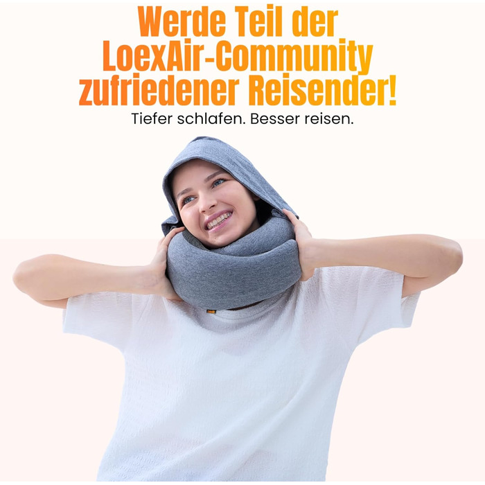 Подушка для шиї у літак, автомобіль: 100% бавовна та Memory Foam, легка та зручна, повний дорожній набір (маска для сну, беруші) - світло-сірий, класична модель