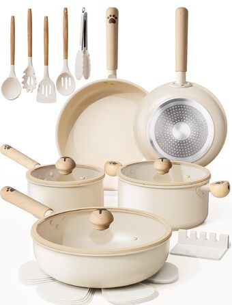 Набір посуду AsterCook керамічний антипригарний для індукційних плит з дизайном лапок собак, без PFAS, PTFE, PFOA, PFOS