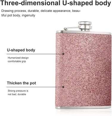 Сталевий фляж з нержавіючої сталі 304, 240 мл з воронкою - без витоку, стильний та портативний набір пляшок для чоловіків та жінок. Сталева фляга для віскі (колір: рожевий)