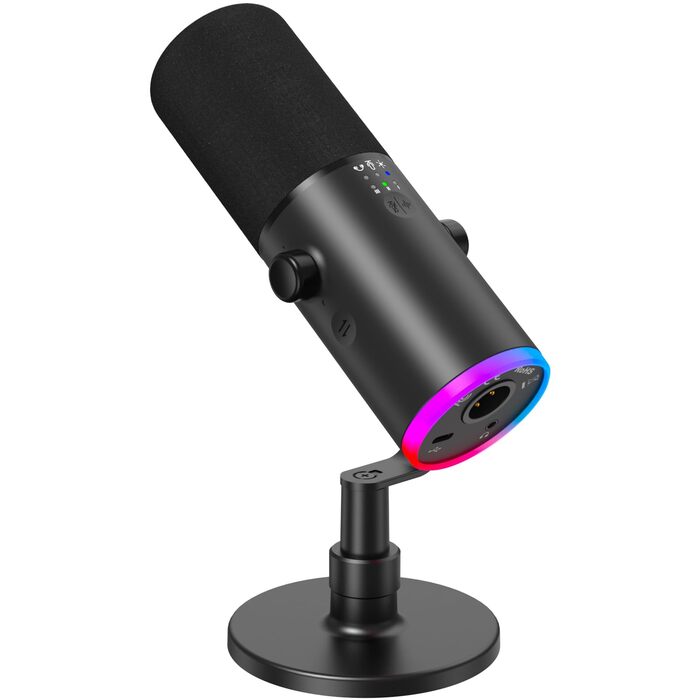 Професійний геймерський мікрофон TONOR TD510 AIR S+H XLR/USB з шумозаглушенням AI, RGB підсвічуванням, Tap-Mute, чорний