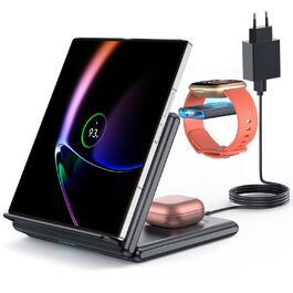Індукційна зарядка GEEKERA 3-в-1 для Samsung, Fitbit, Galaxy Buds - чорний