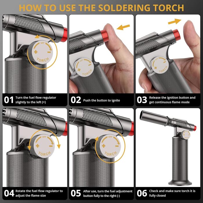 Професійний пальник Sondiko SW-801 Pro: наповнюваний металевий газовий пальник для кухні та зварювання, регульоване полум'я, вітростійкий, для чоловіків (бутан не входить)