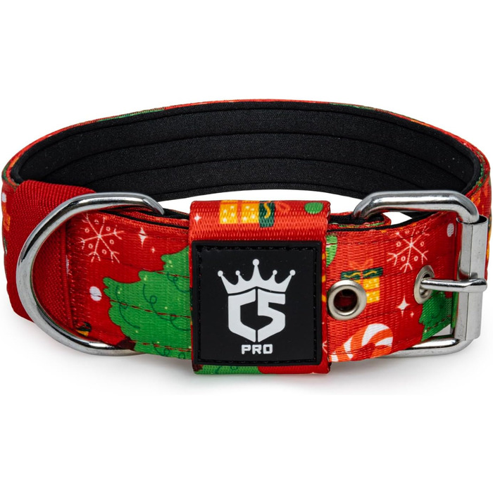 Тактичне нашийник для собак TSPRO, міцний, з металевою застібкою, 3.8 см, регульований, для середніх та великих собак (M), розмір шиї M-H, регульований 40-48 см, червоний (різдвяний)